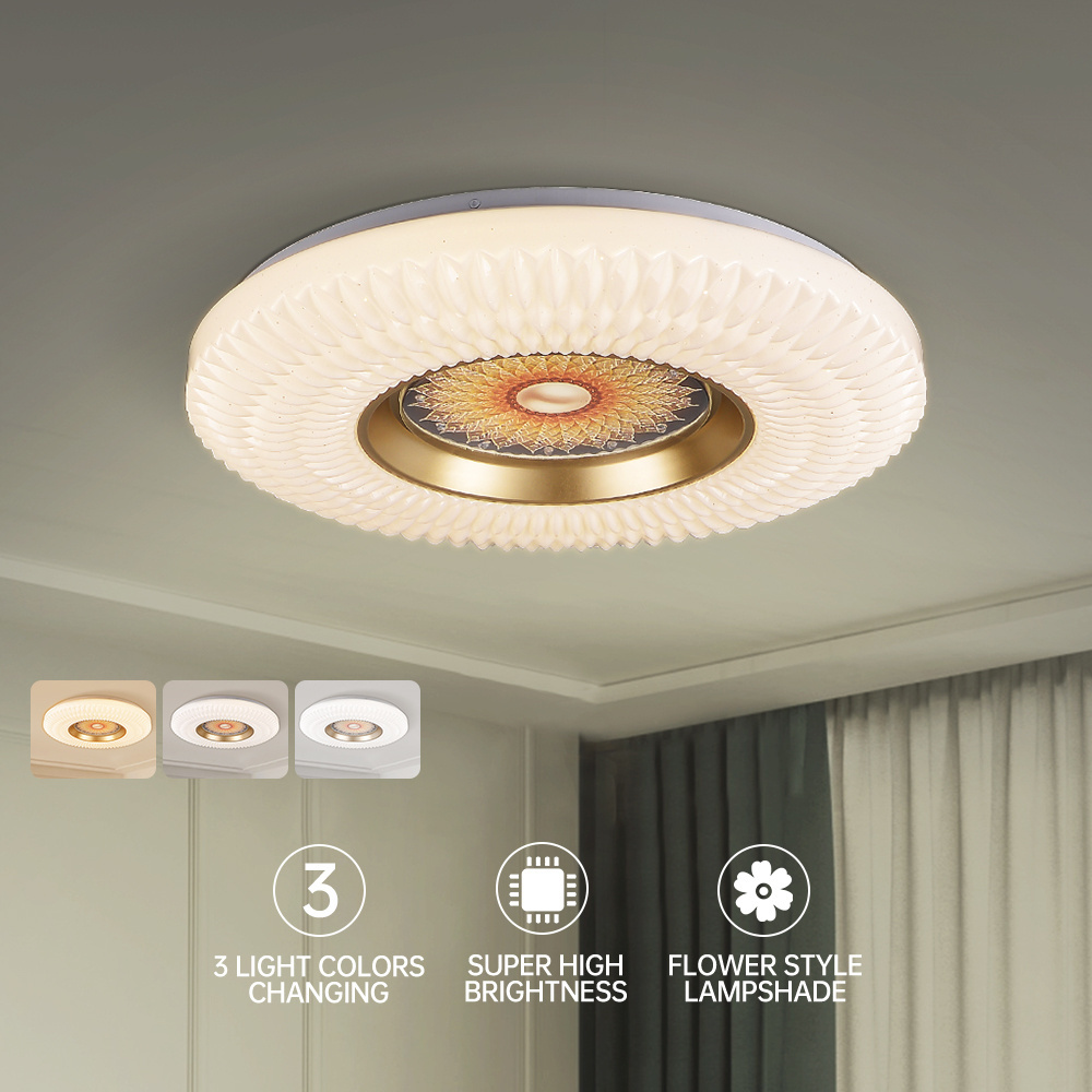 High quality flower ceiling light 96w indoor tri-colors modern led ceiling light design for living room