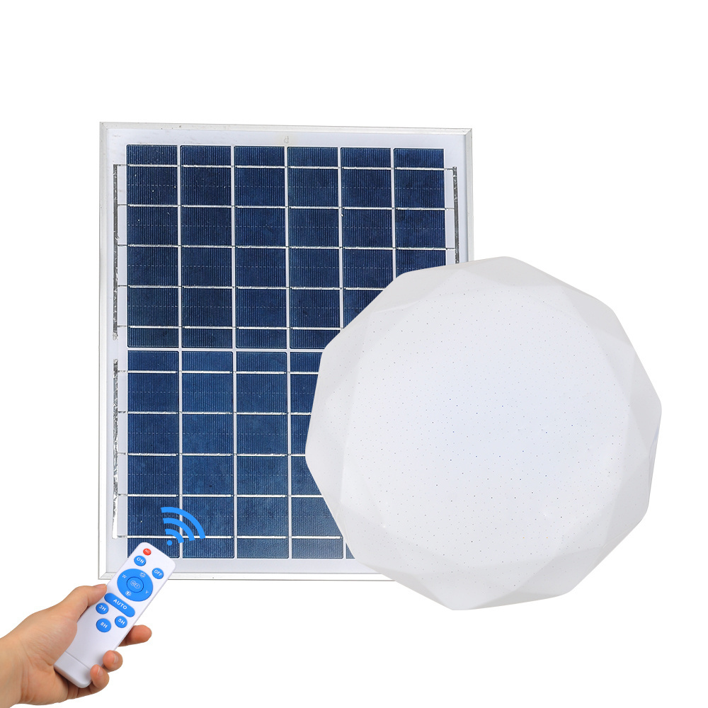 Solar Ceiling Lamp Solar Powered Ceiling Light with Panel Remote Control Rechargeable Indoor High Efficiency Tricolor 30W LED 10