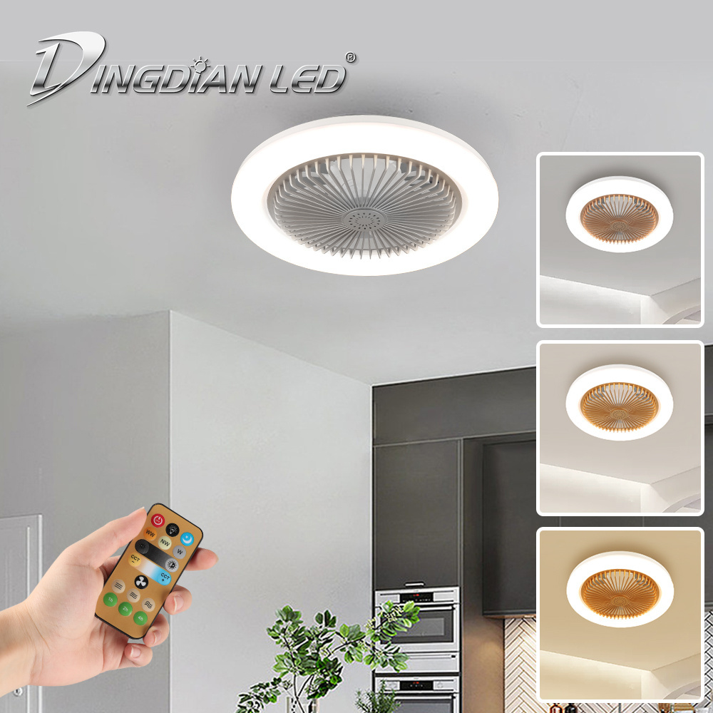 NEW Indoor Ceiling Fan Light Kits Wind Speed E27 Socket Ceiling Fans with Light AC110-265V 30W Dimmable Adjustable 3 Color 3 LED