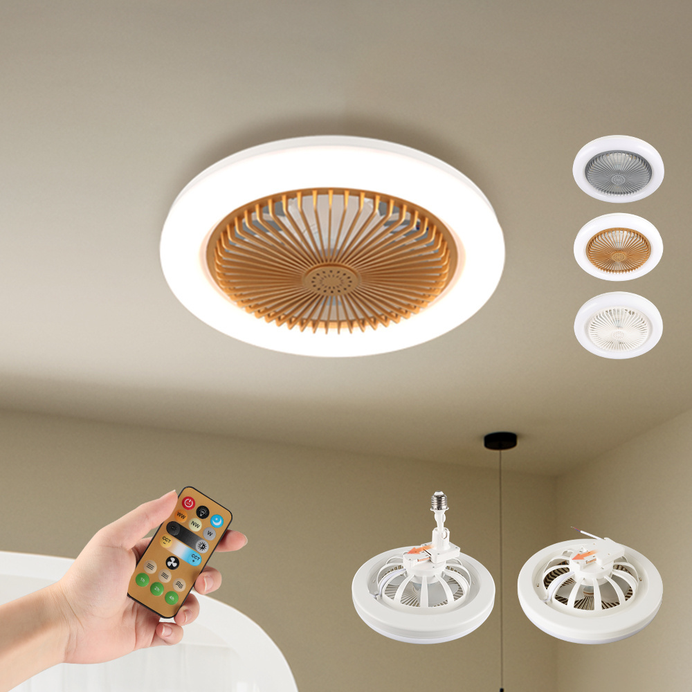 NEW Indoor Ceiling Fan Light Kits Wind Speed E27 Socket Ceiling Fans with Light AC110-265V 30W Dimmable Adjustable 3 Color 3 LED