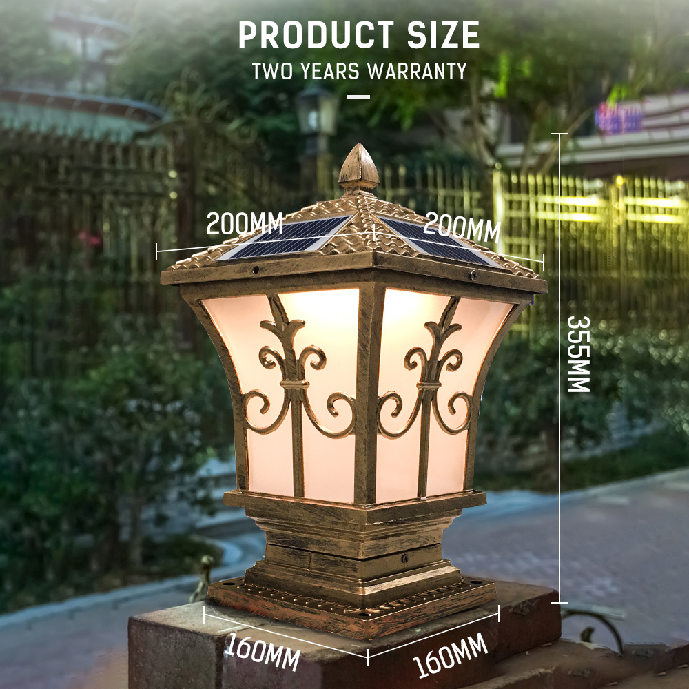 Solar Lantern 3 Light Color Black Golden Shell Remote Control Die-casting Aluminum Antique Style for Garden