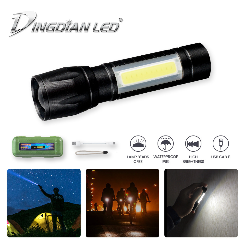 Dingdian LED Tactical LED Flashlight Torch 3 Modes Dimmable Portable LED Flashlight USB Rechargeable Flashlight for Fishing 80