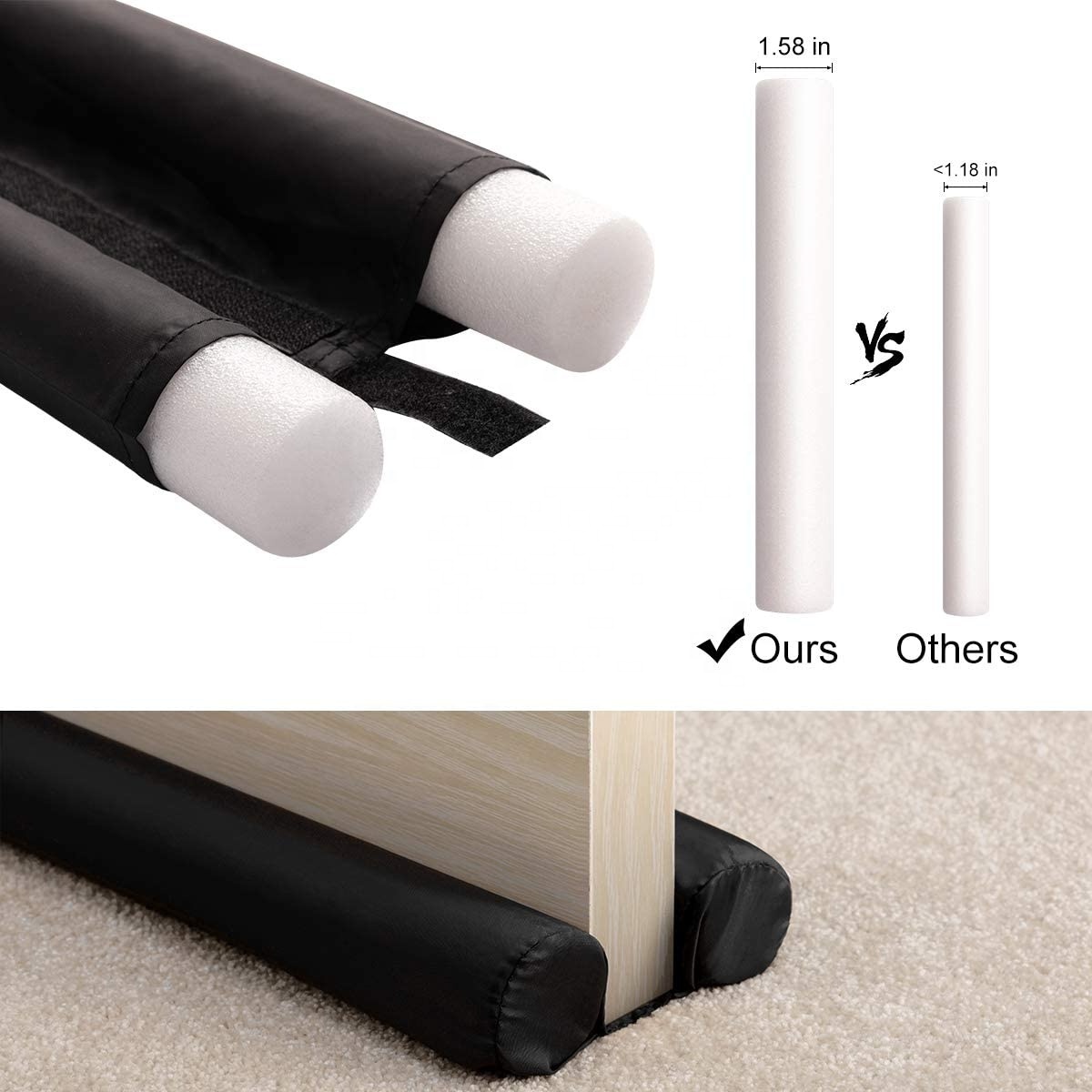 Wholesold 36 Inch Under Door Draft Noise Blocker Black Gap Stoppers Entry Door Draft Guard