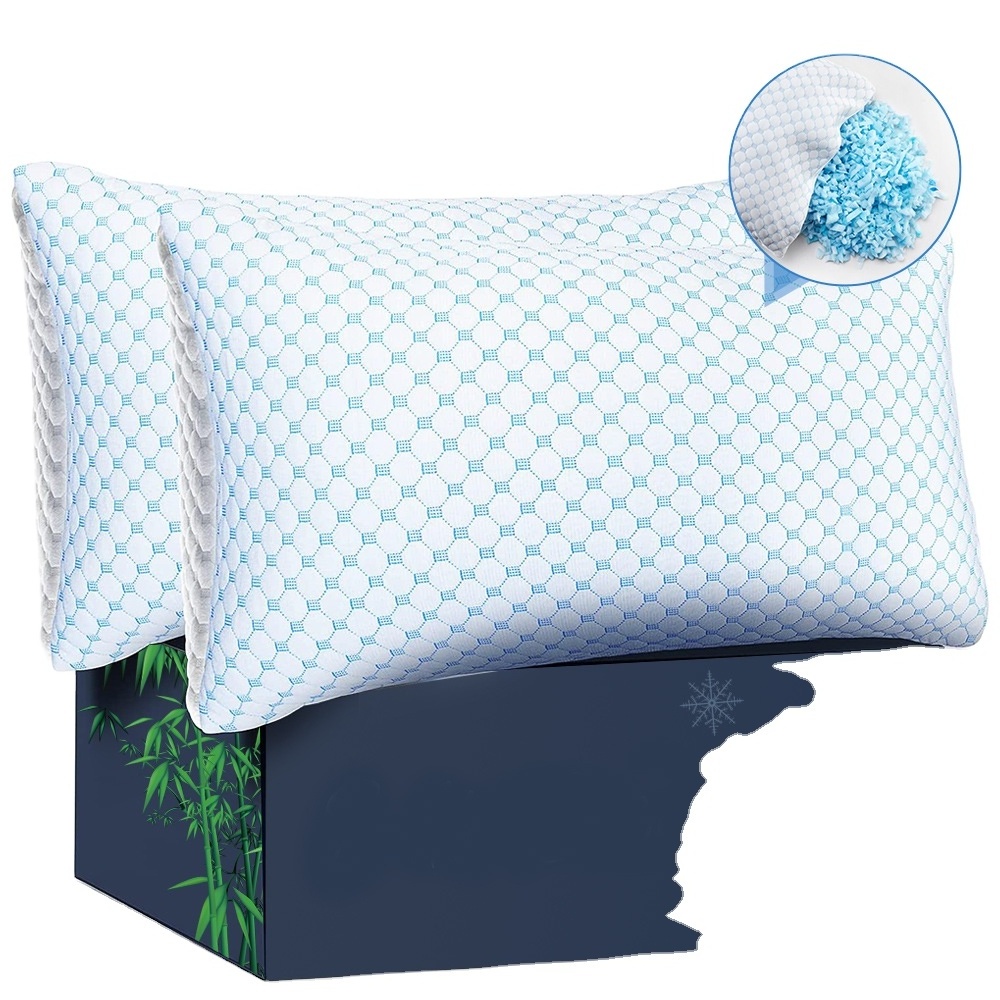 Hot selling product wholesale adjustable cooling bed sleeping shredded memory foam pillow blue gel infused chopped head pillow