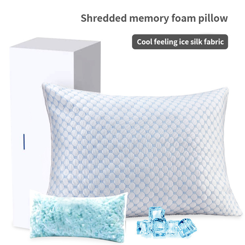 Hot selling product wholesale adjustable cooling bed sleeping shredded memory foam pillow blue gel infused chopped head pillow