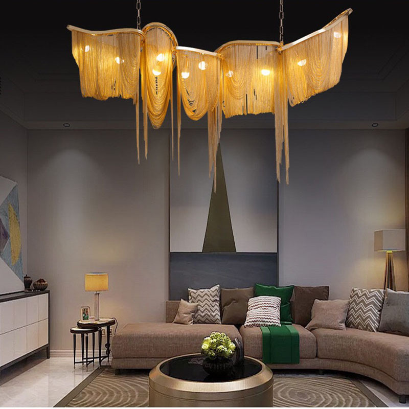 post modern pendant lighting fixture luxury hanging lights large long aluminium tassel atlantis chain chandelier