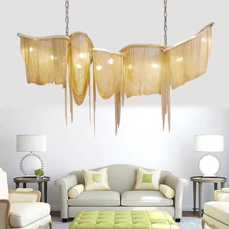 post modern pendant lighting fixture luxury hanging lights large long aluminium tassel atlantis chain chandelier