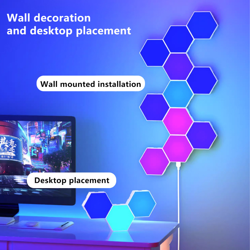 Custom Diy Mood Hexagon Led Lights Magnetic Remote Control Smart Home Wall Panels Touch Sensitive Gaming Rgb Night Lights