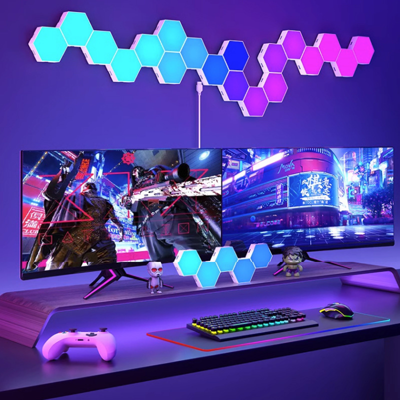 Custom Diy Mood Hexagon Led Lights Magnetic Remote Control Smart Home Wall Panels Touch Sensitive Gaming Rgb Night Lights