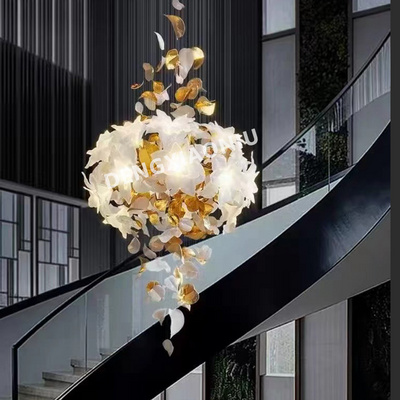 Custom hotel gold large led long staircase chandeliers pendant lights ceiling lights lighting luxury modern crystal chandeliers