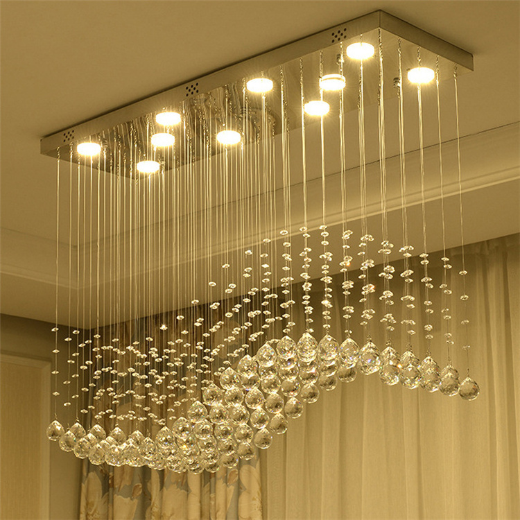 2021 High Quality Luxury Lighting Rectangular Dining Table K9 Crystal Raindrop Luminairesuspen Modern Maison Chandelier Pendant