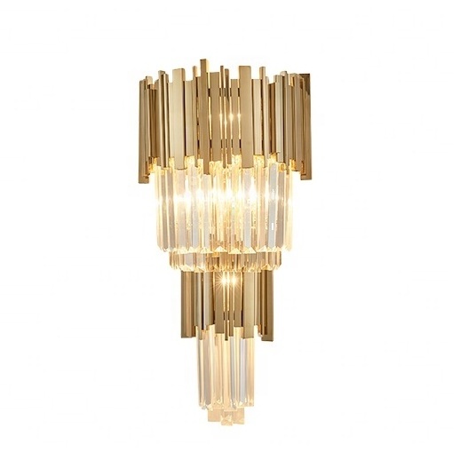 2021 Modern bedside golden Double-layer decorative lighting sconce indoor led gold wall lamps crystal wall light for home