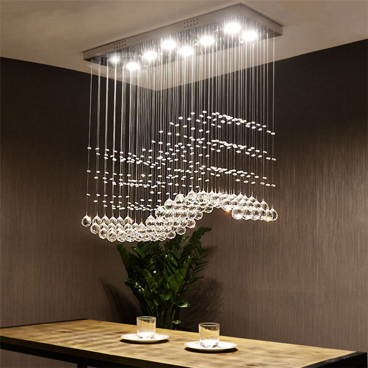 2021 High Quality Luxury Lighting Rectangular Dining Table K9 Crystal Raindrop Luminairesuspen Modern Maison Chandelier Pendant