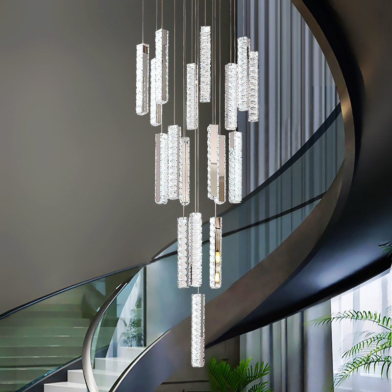 Long Chandeliers Pendant Lamp Luxury Crystal Chandelier Long Double Entry Stair Light Decorative Crystal Led Pendant