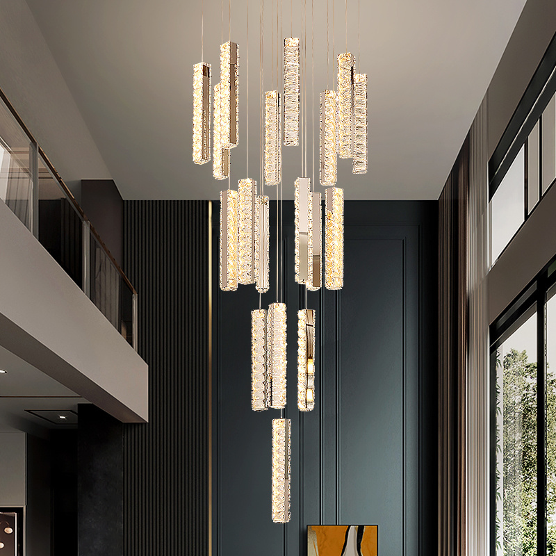 Long Chandeliers Pendant Lamp Luxury Crystal Chandelier Long Double Entry Stair Light Decorative Crystal Led Pendant