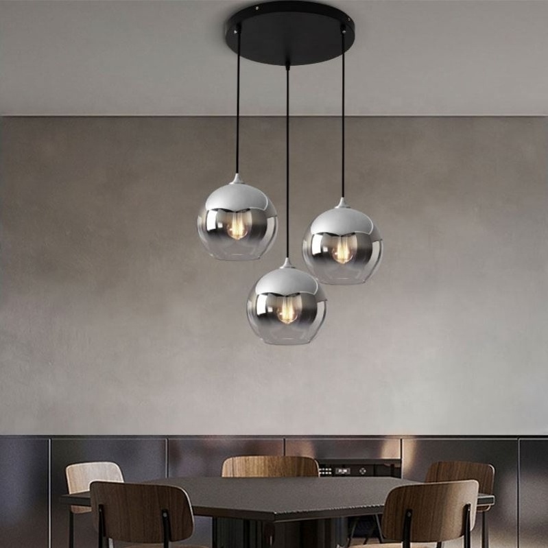 2021 Kitchen iron hotel restaurant decorative gold E27 hanging lamp clear ball hand blown nordic modern glass led pendant lights