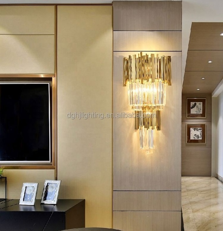 2021 Modern bedside golden Double-layer decorative lighting sconce indoor led gold wall lamps crystal wall light for home