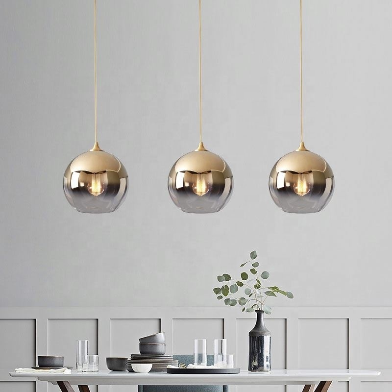 2021 Kitchen iron hotel restaurant decorative gold E27 hanging lamp clear ball hand blown nordic modern glass led pendant lights