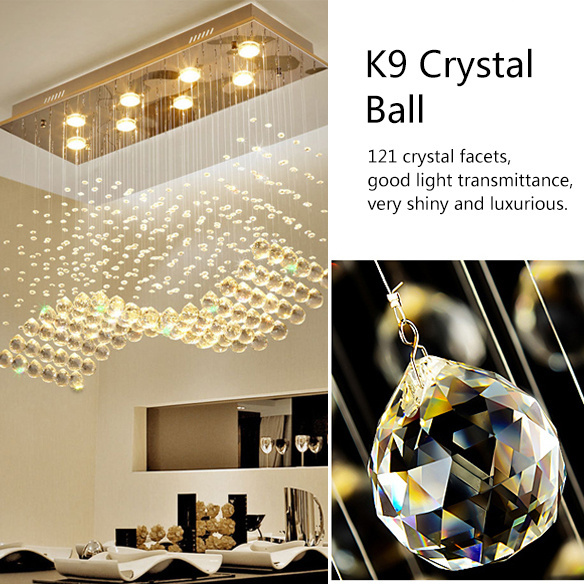 2021 High Quality Luxury Lighting Rectangular Dining Table K9 Crystal Raindrop Luminairesuspen Modern Maison Chandelier Pendant