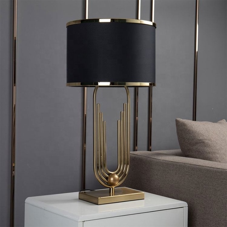 2021 Hotel luxury modern black fabric lamp shade desk lamp home decorative night light bedside table lamp