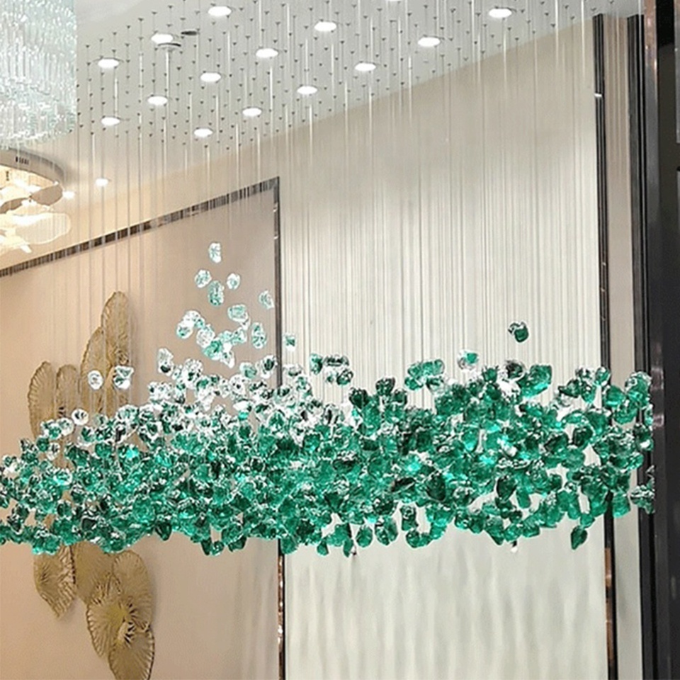 Customized Modern Luxury Chandelier Green Glass Stone pendant light Murano glass stone chandelier