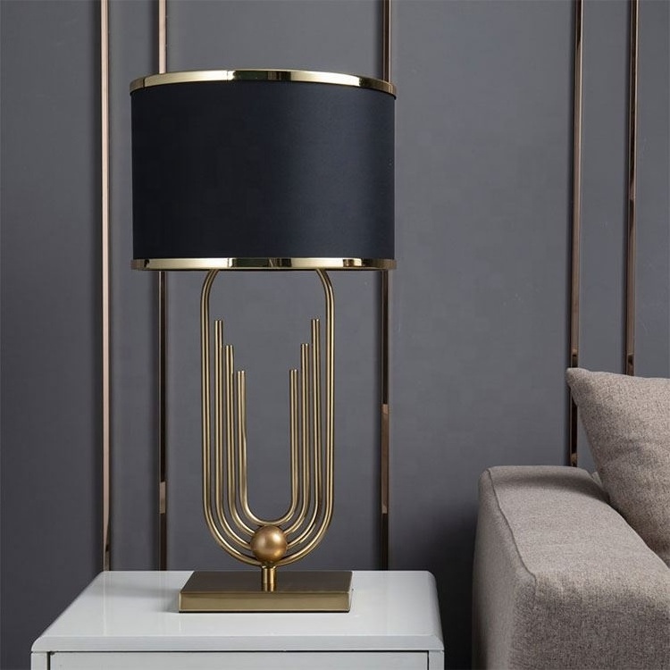 2021 Hotel luxury modern black fabric lamp shade desk lamp home decorative night light bedside table lamp