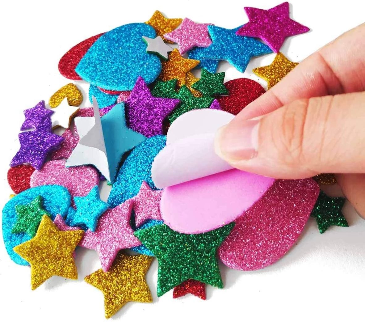 Custom die cut vinyl base colorful glittered eva foam stickers