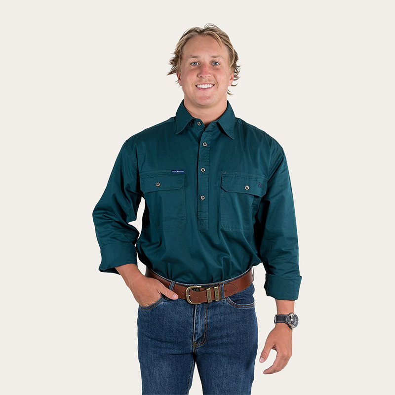 Custom Mens Country Button Up 100% Cotton Long Sleeve Work Uniform Shirt Wholesale Western Workshirts For Men