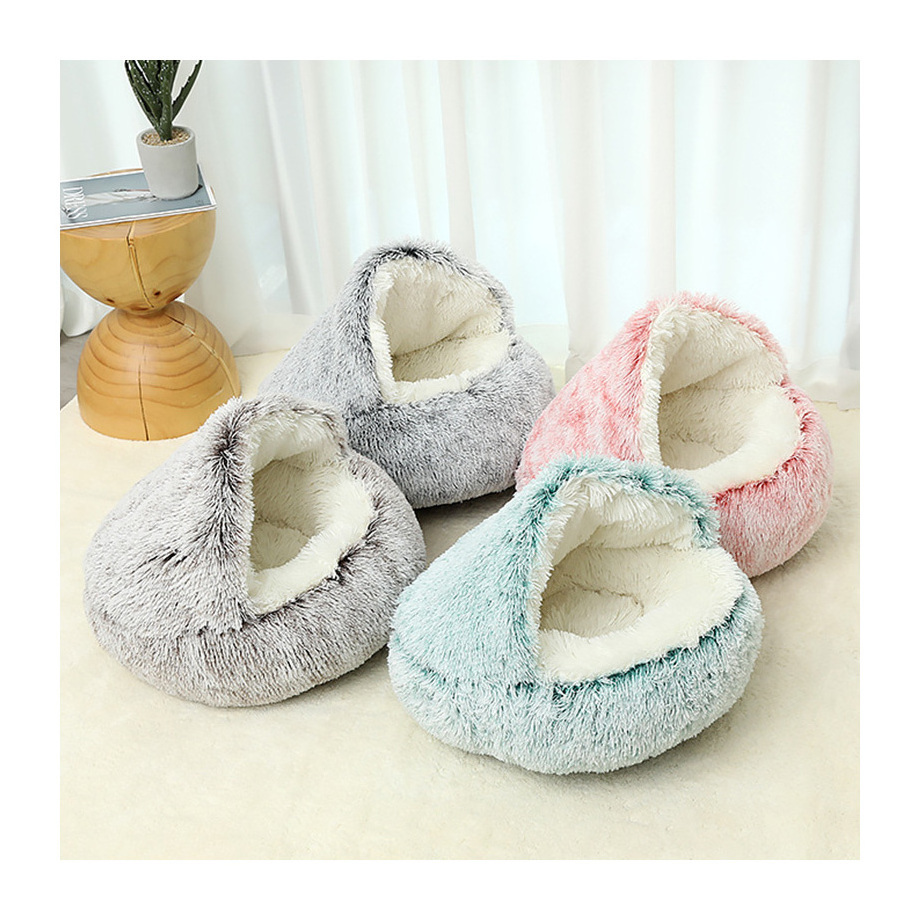 Wholesale Cute Cozy Comfy Semi Enclosed Winter Warm Indoor Washable Non Slip Round Pet Bed For Cats