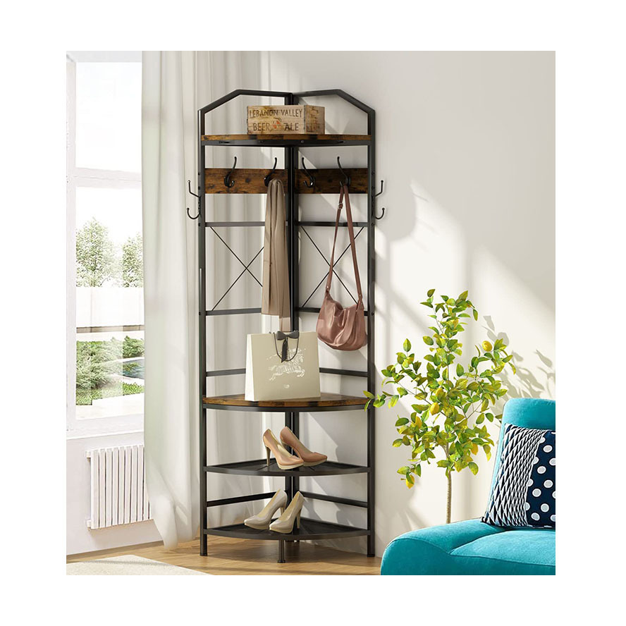 2023 Living Room Furniture Coat Rack with Storage Cabinet Free Standing Wood Metal Hooks and Frame