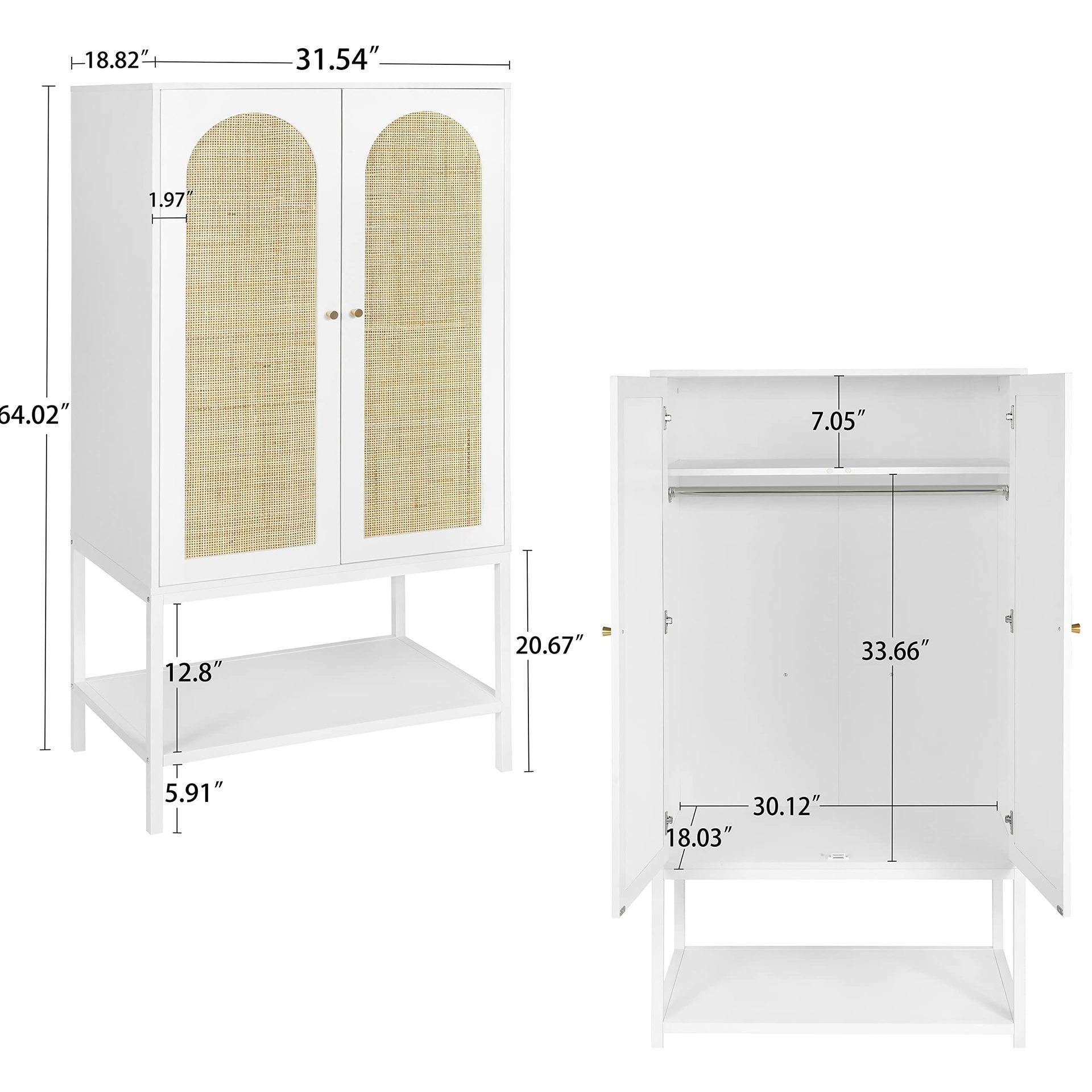 Simple and unique piece Wood Armoire  made of manufactured wood and rattan natural rustic look wardrobe