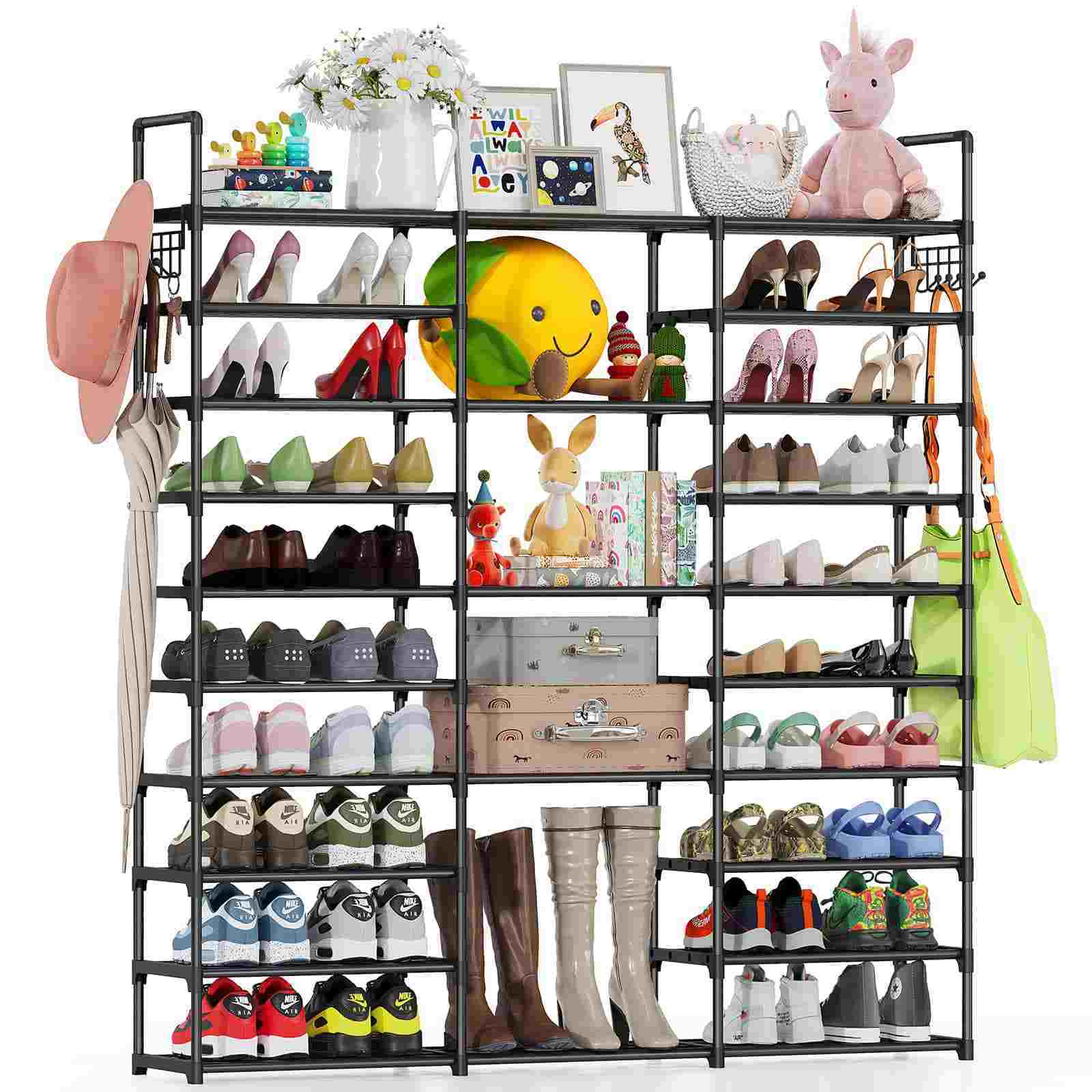 Amazon Hot  Sales 10 Tier Metal Shoe Rack Tall Shoe Storage Organizer Large Shoe Rack Organize