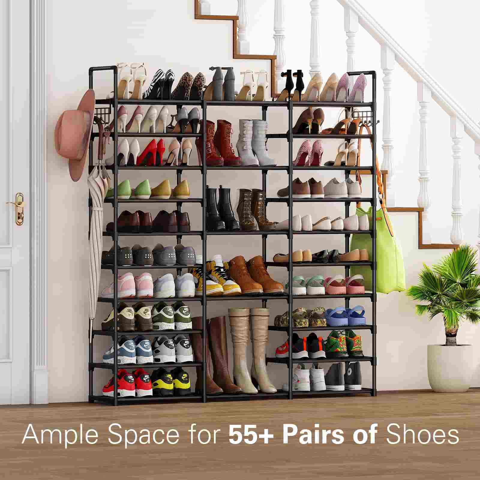 Amazon Hot  Sales 10 Tier Metal Shoe Rack Tall Shoe Storage Organizer Large Shoe Rack Organize