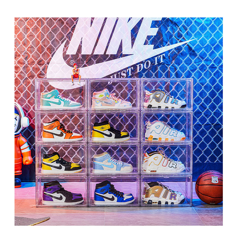 Wholesale Custom Plastic Shoebox Clear Acrylic Shoe Container Box Packaging Box Display Case With Customized Logo Sneaker Box