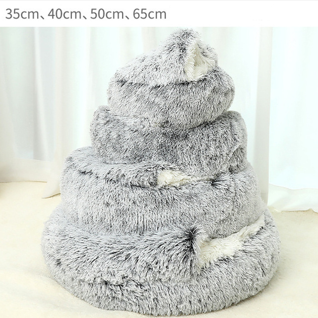 Wholesale Cute Cozy Comfy Semi Enclosed Winter Warm Indoor Washable Non Slip Round Pet Bed For Cats