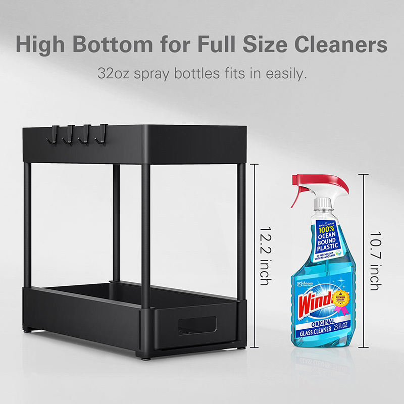 2 Tier ABS Stackable Under The Sink Sliding Organiser Storage Shelf Drawer Bathroom Rack Cabinet Under Sink Organizer