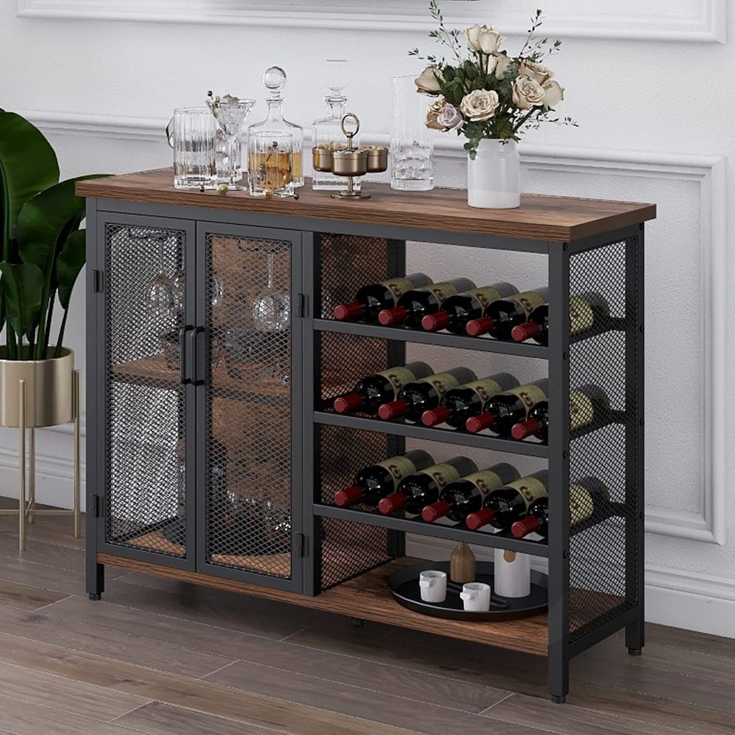 High Quality Bar Cabinet Modern Style Wooden Wine Buffet Cabinet Metal Side Table cupboard