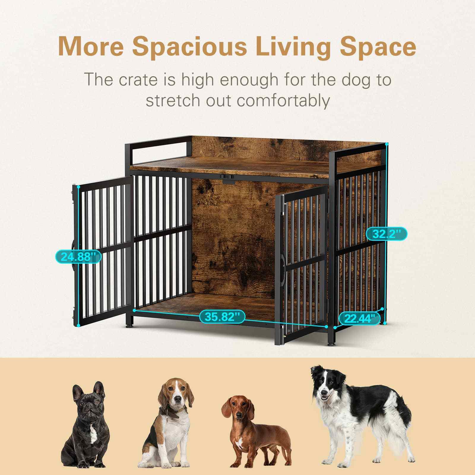 Pet Cage Dog Crate soft Sliding Door Furniture Style Wood Wooden Wire Home House Indoor Rustic Kennel Dog Crates For Large Dogs