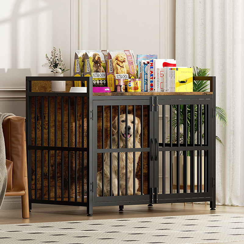 Pet Cage Dog Crate soft Sliding Door Furniture Style Wood Wooden Wire Home House Indoor Rustic Kennel Dog Crates For Large Dogs