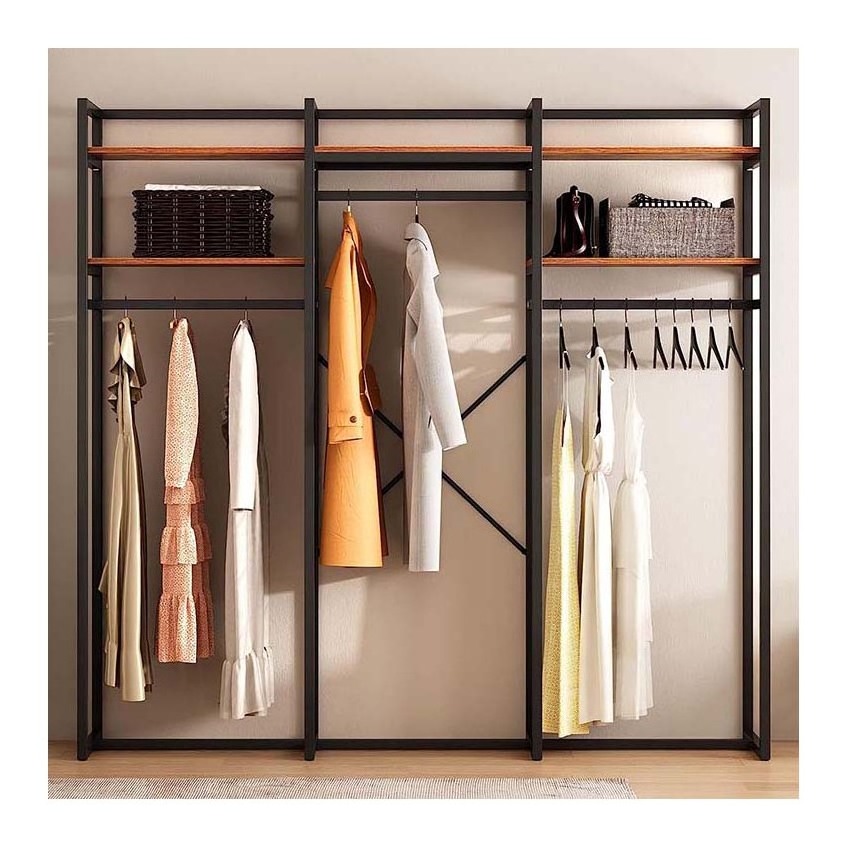 Wholesales 2 Tiers Shelves 3 Rod Clothes Rack FreeStanding Rack Organizer Storage for Hanging Clothes and Storage Garment Racks