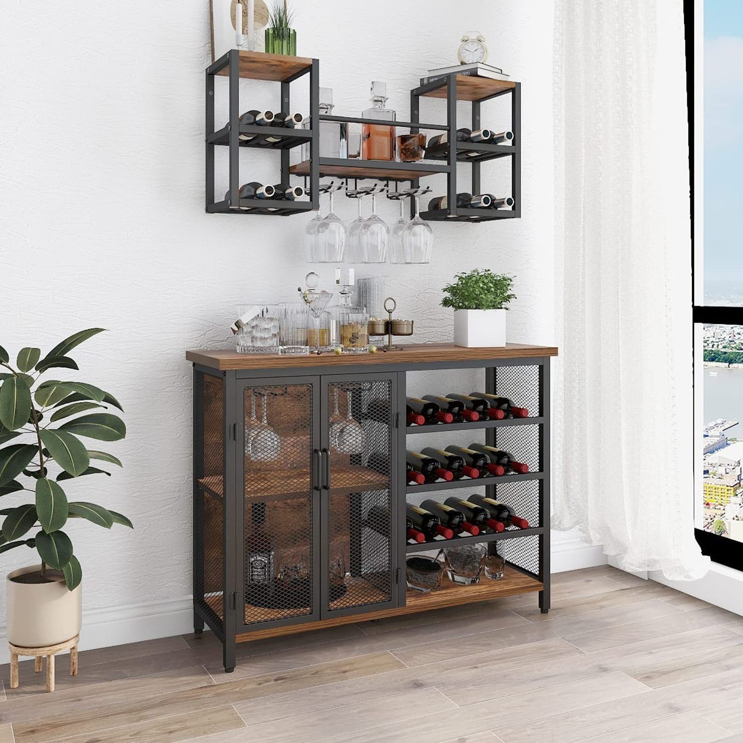 High Quality Bar Cabinet Modern Style Wooden Wine Buffet Cabinet Metal Side Table cupboard