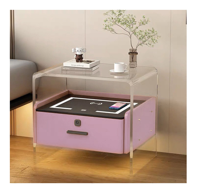 New Modern Purple Acrylic Smart Wireless Charger Bedside Table Nightstand For Bedroom Living Room