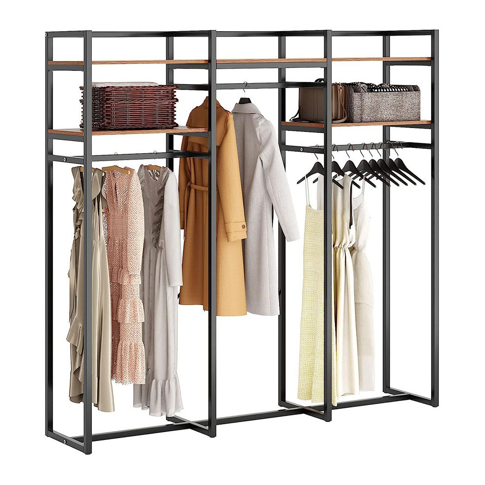 Wholesales 2 Tiers Shelves 3 Rod Clothes Rack FreeStanding Rack Organizer Storage for Hanging Clothes and Storage Garment Racks