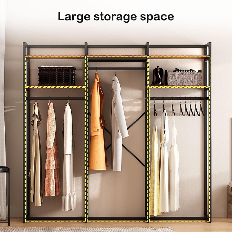 Wholesales 2 Tiers Shelves 3 Rod Clothes Rack FreeStanding Rack Organizer Storage for Hanging Clothes and Storage Garment Racks