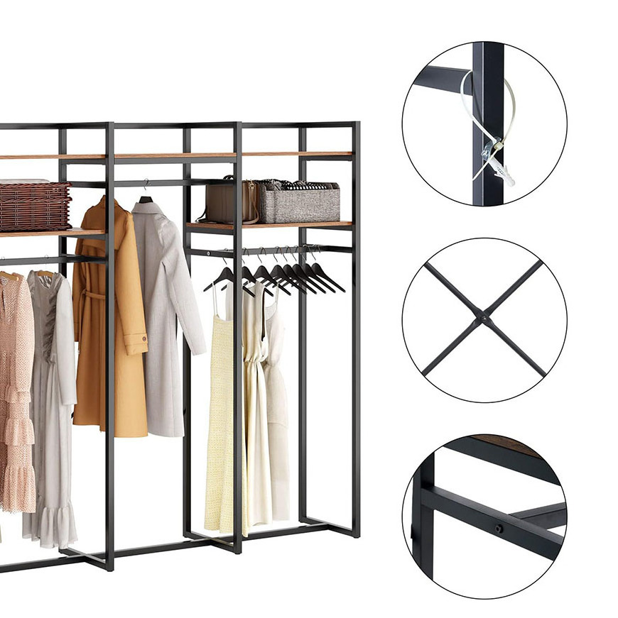 Wholesales 2 Tiers Shelves 3 Rod Clothes Rack FreeStanding Rack Organizer Storage for Hanging Clothes and Storage Garment Racks