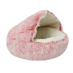 Wholesale Cute Cozy Comfy Semi Enclosed Winter Warm Indoor Washable Non Slip Round Pet Bed For Cats