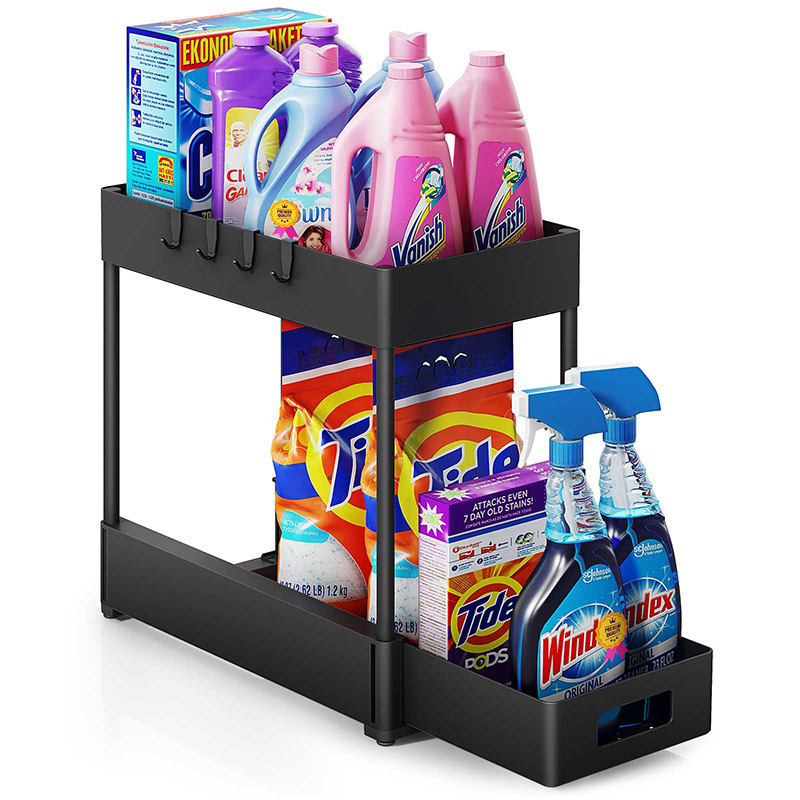 2 Tier ABS Stackable Under The Sink Sliding Organiser Storage Shelf Drawer Bathroom Rack Cabinet Under Sink Organizer