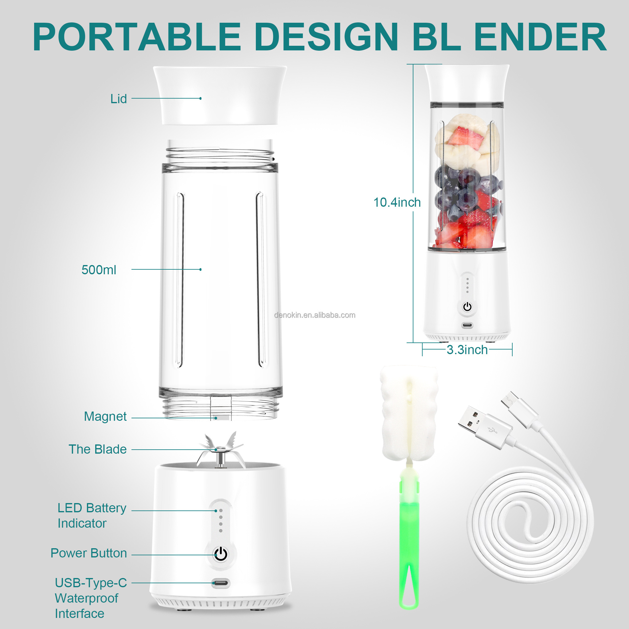 Personal Size Blender Mini Travel Blender Juicer Cup 500ml Smoothie Protein Shaker Blender