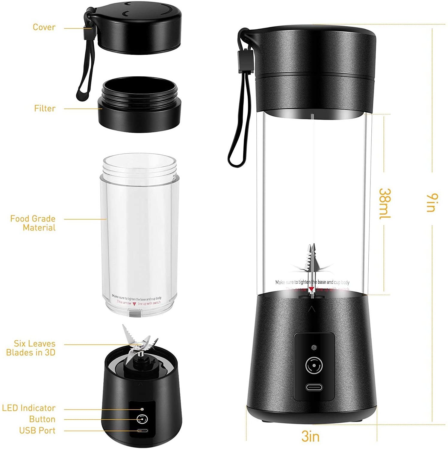 2024 Best Seller Personal Size Small Kitchen Appliances 6 Blades Rechargeable Portable Blender Portable USB Blender 380ml