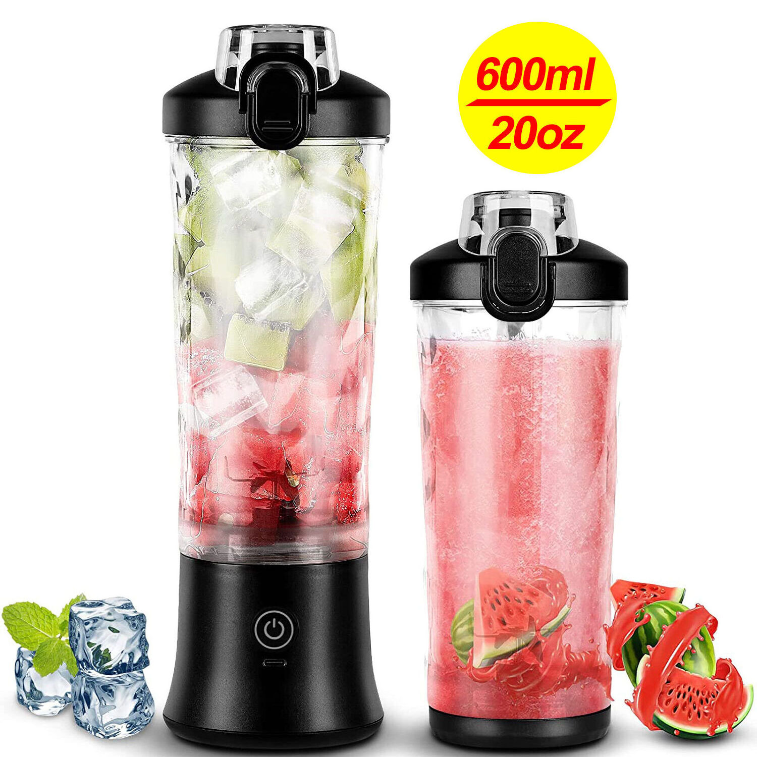 600ML LED Light Blender Waterproof Rechargeable Portable Blender With Drink Lid Personal Blender Cup